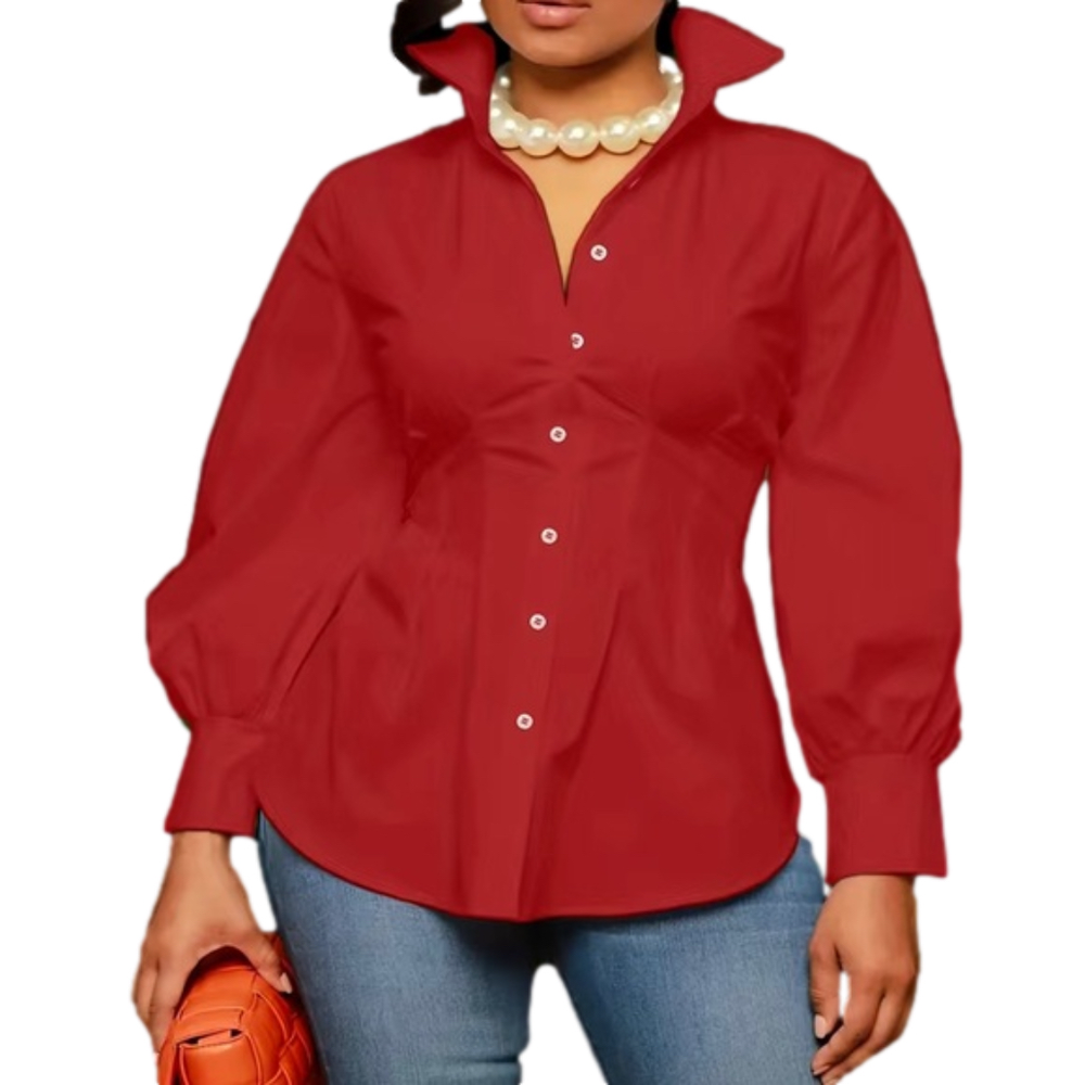 Red Sexy Casual Solid Solid Color Shirt Collar Tops